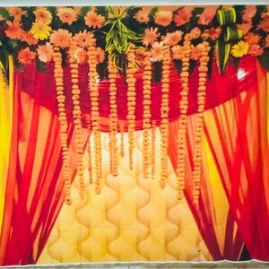 Vibrant Indian Floral Wedding Backdrop - 8’10” x 6’ - Perfect for Celebrations
